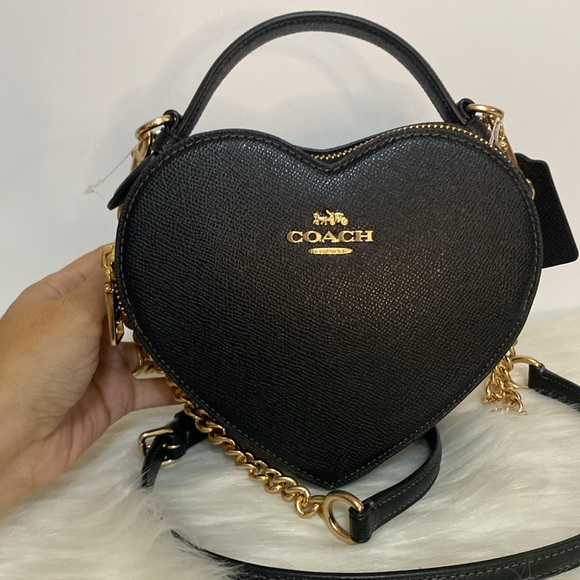NWT Coach Heart Crossbody Faux Leather Bag in Black Adjustable Strap - Picture 9 of 13